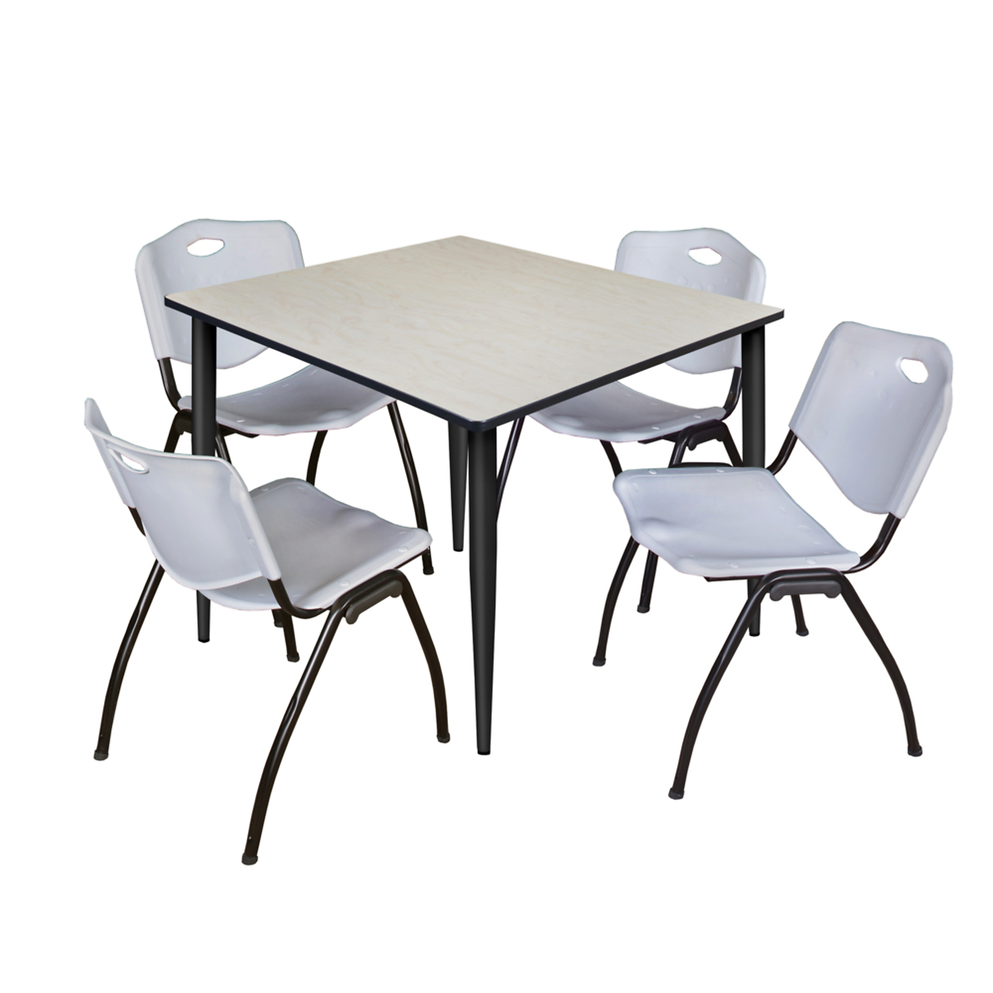 Regency Kahlo Breakroom Table Set — 48in. Square, Maple/Cherry Top, Black Base, Includes 4 Grey "M" Stack Chairs, Model# TPL4848PLBK47GY